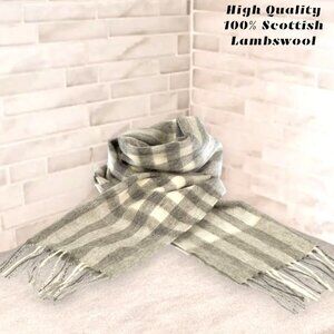 NWT CASHMERE & LAMBSWOOL GREY IVORY SCARF HIGH QUALITY IMPORTED FROM SCOTLAND